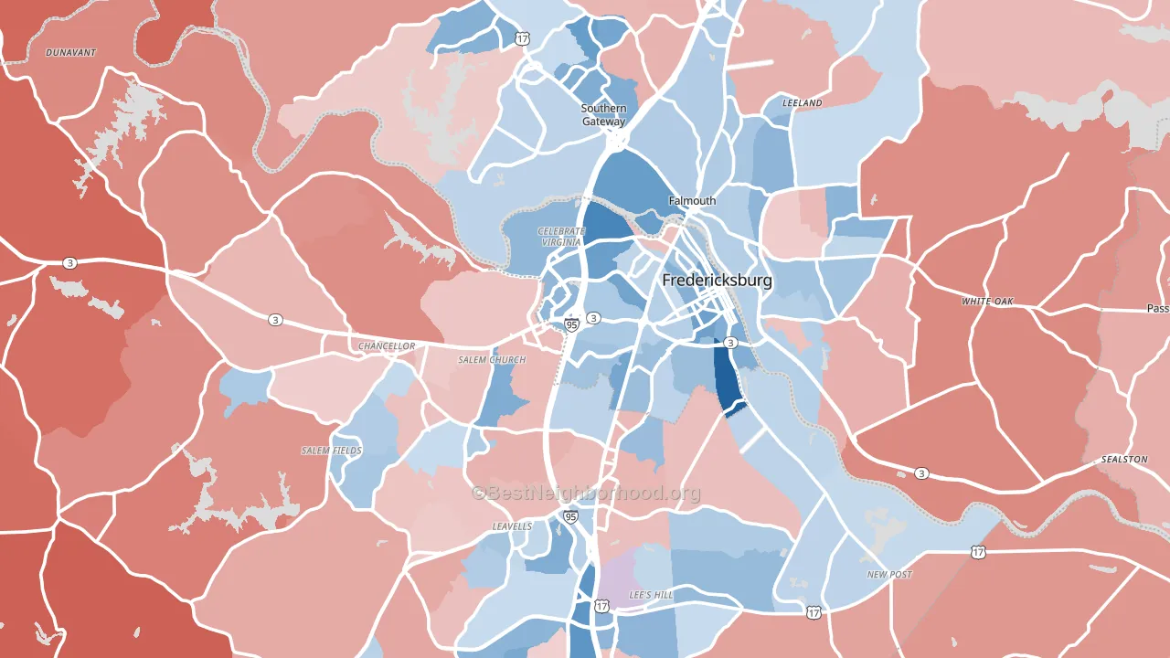 Fredericksburg, VA block-group political-lean map