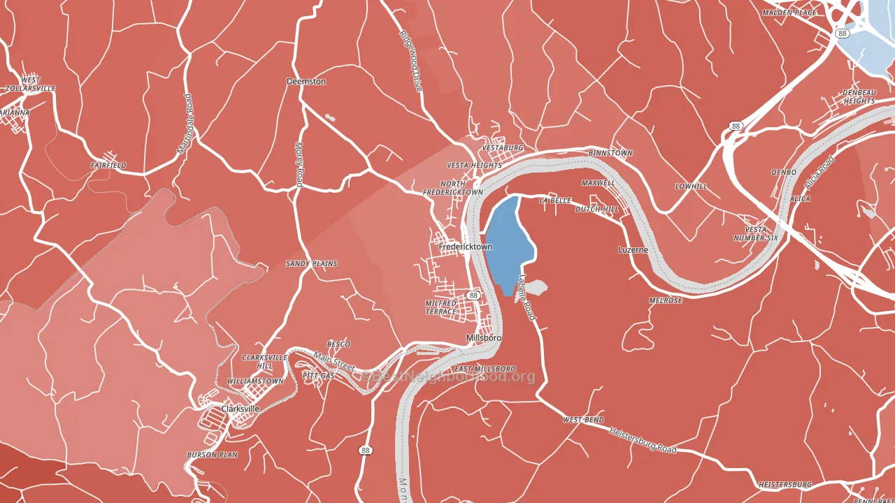 Fredericktown, PA block-group political-lean map