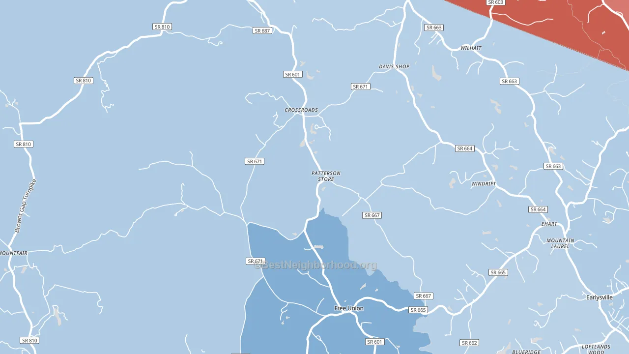 Free Union, VA block-group political-lean map