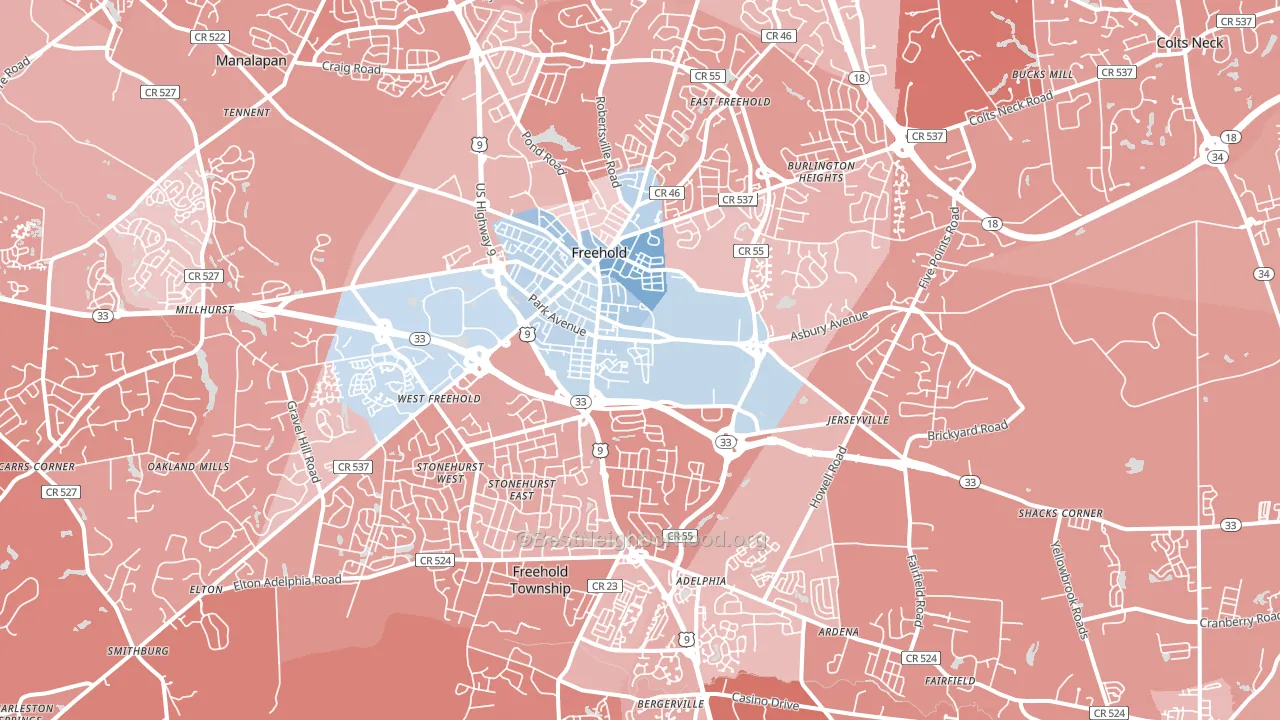 Freehold, NJ block-group political-lean map