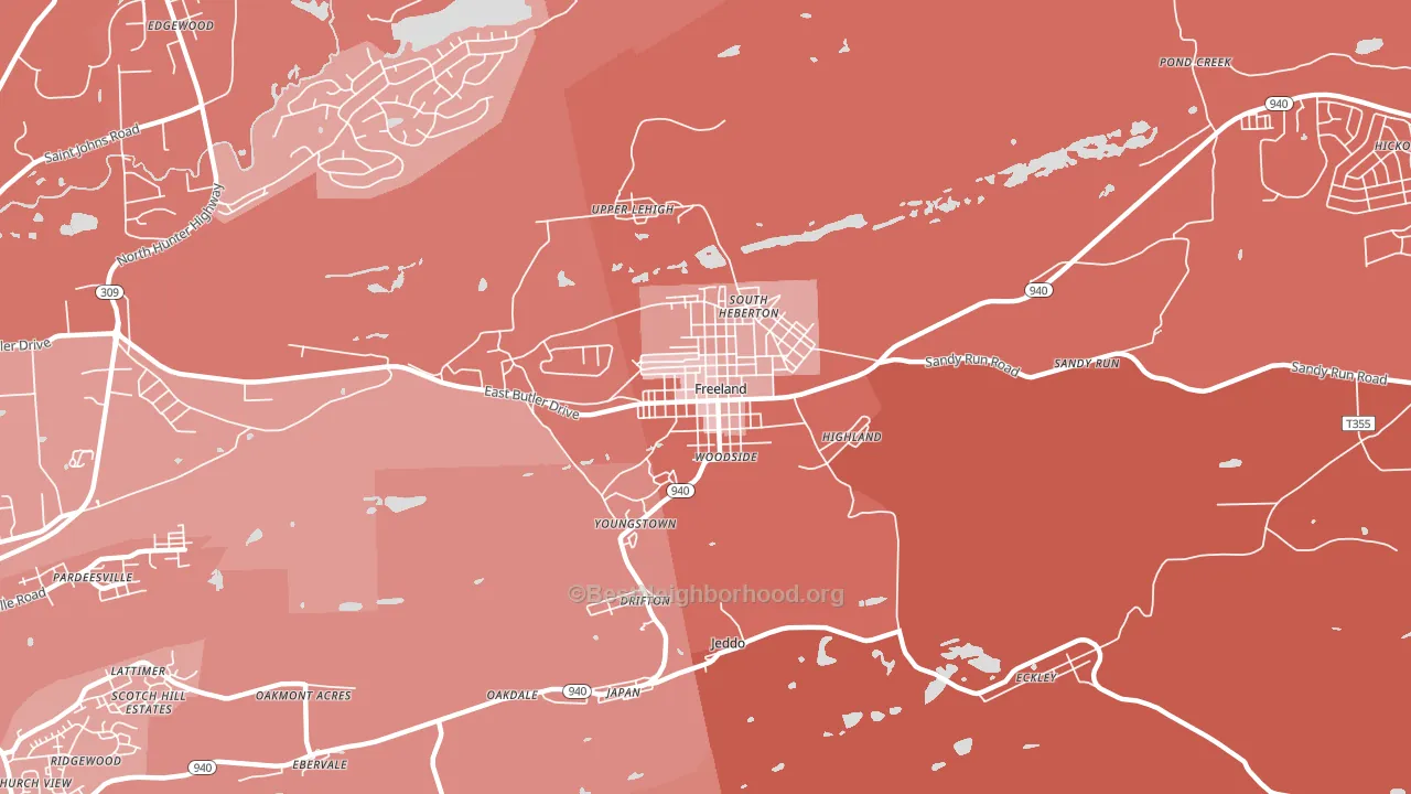 Freeland, PA block-group political-lean map