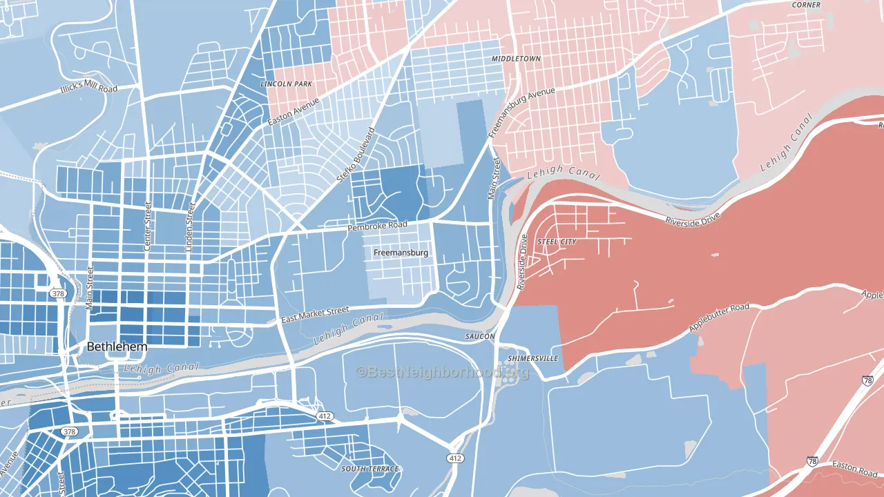 Freemansburg, PA block-group political-lean map