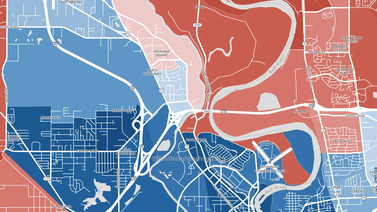 Freestate-North Highlands, Shreveport, LA block-group political-lean map