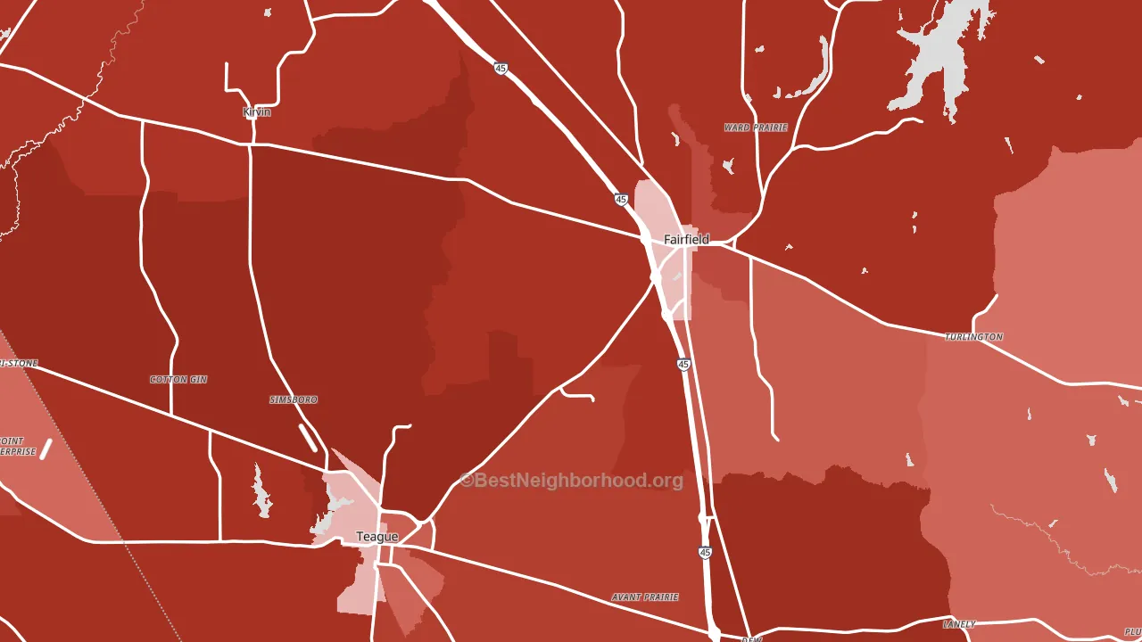 Freestone County, TX block-group political-lean map