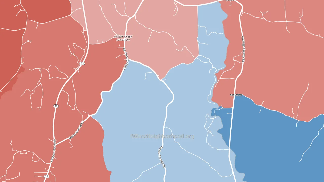 Fremont, AL block-group political-lean map