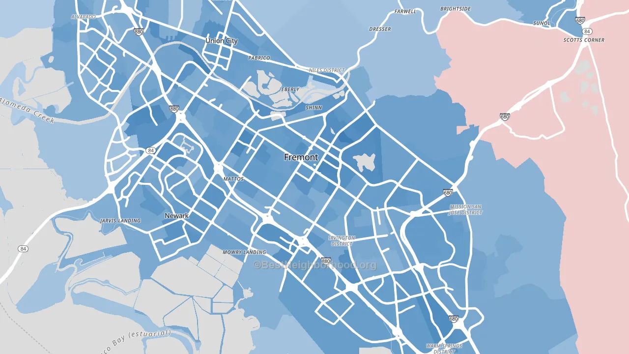 Fremont, CA block-group political-lean map