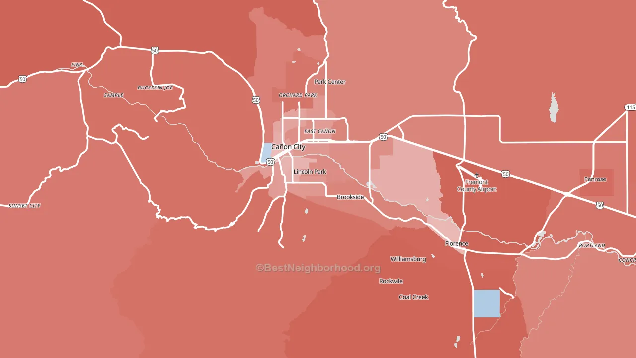 Fremont County, CO block-group political-lean map