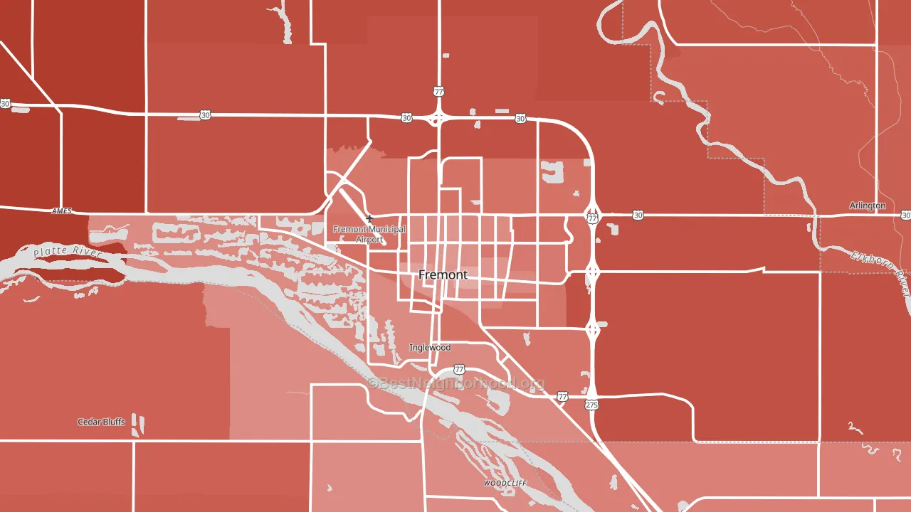 Fremont, NE block-group political-lean map