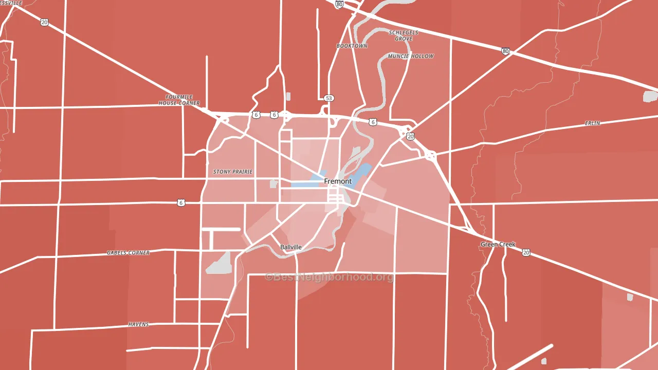 Fremont, OH block-group political-lean map