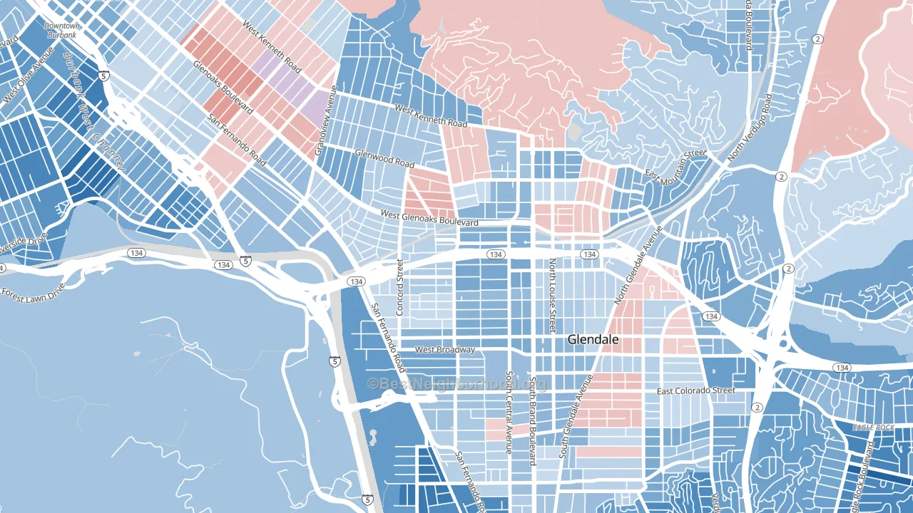 Fremont Park, Glendale, CA block-group political-lean map