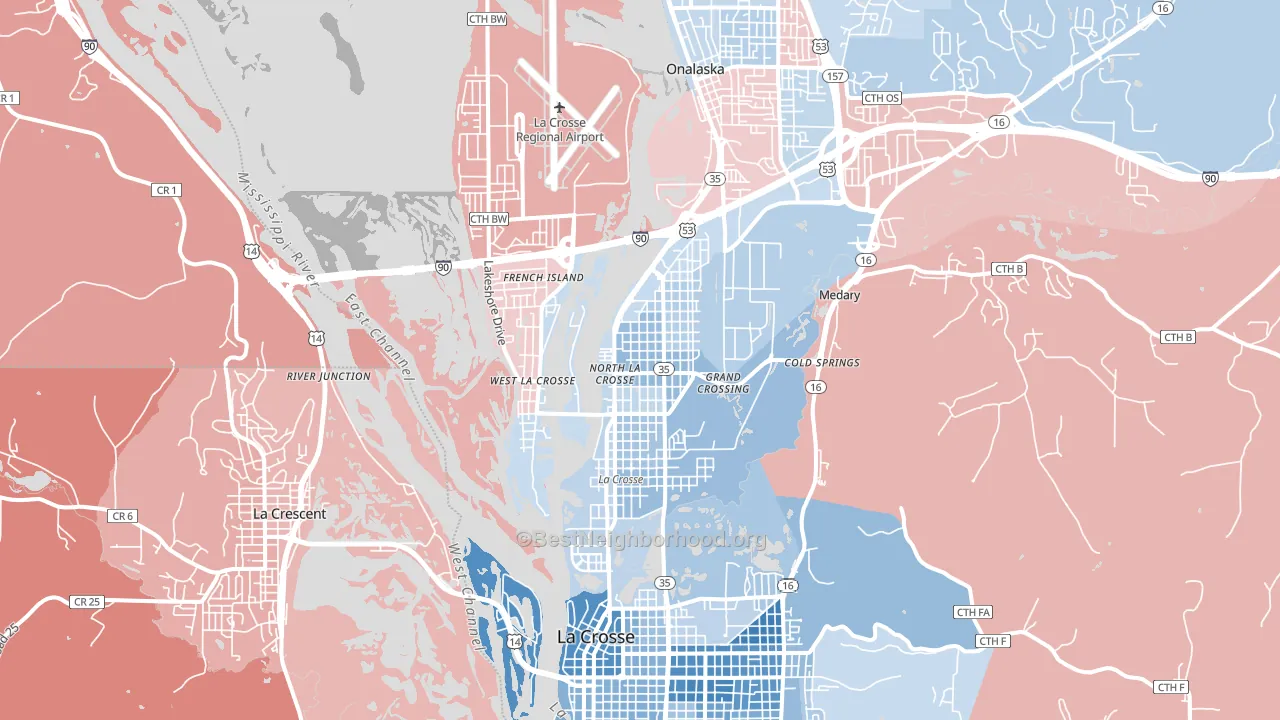 French Island, WI block-group political-lean map