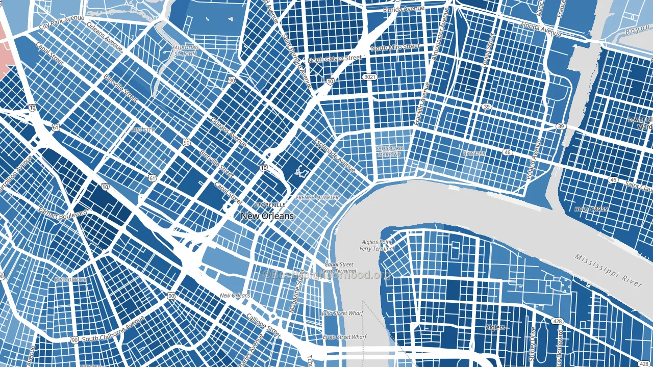 French Quarter, New Orleans, LA block-group political-lean map