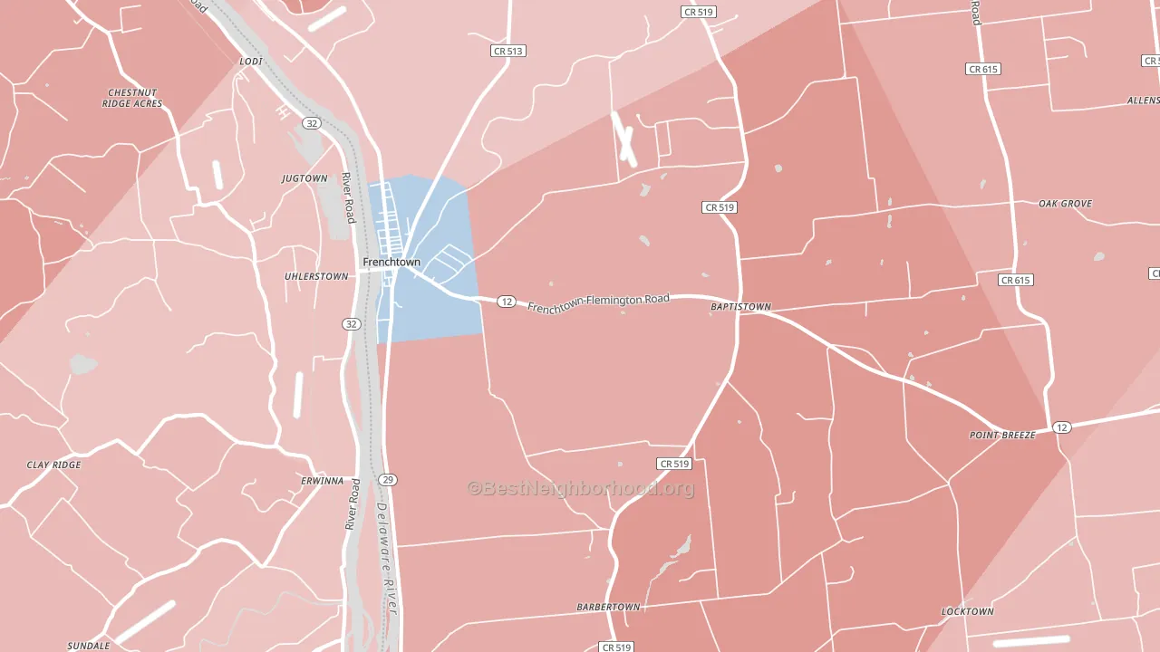 Frenchtown, NJ block-group political-lean map