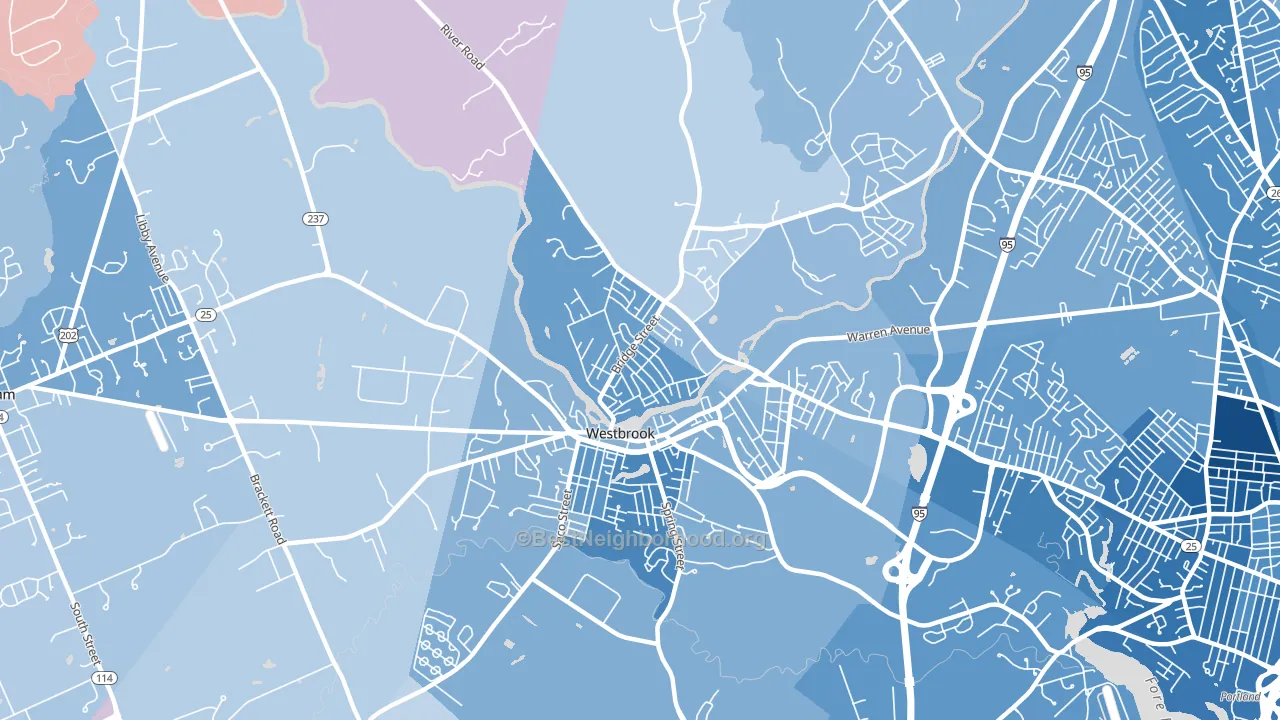 Frenchtown, Westbrook, ME block-group political-lean map