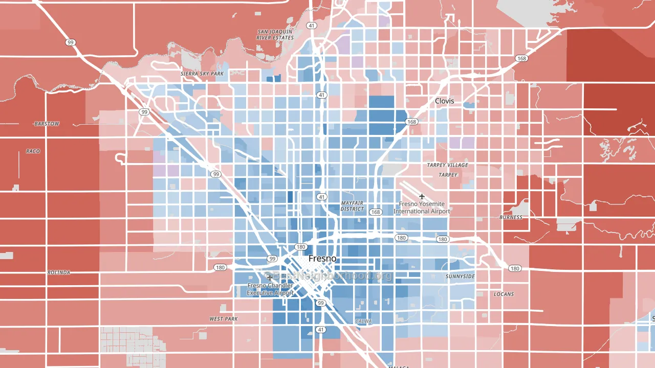 Fresno, CA block-group political-lean map