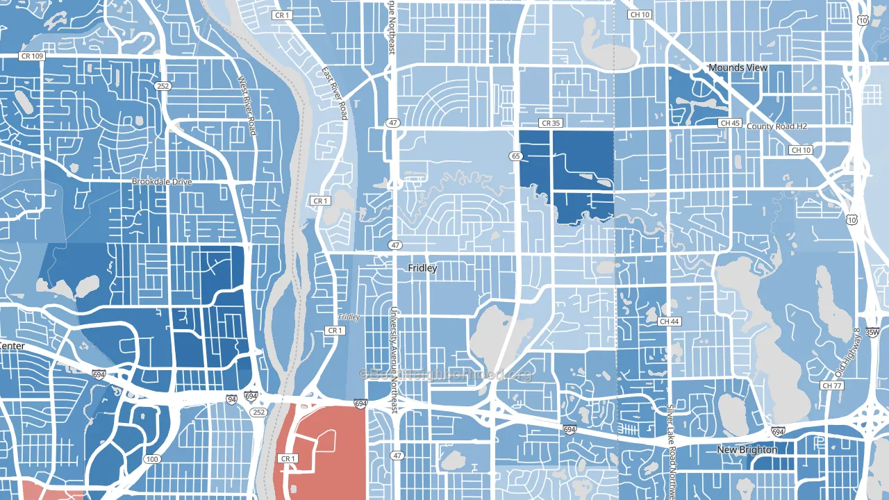 Fridley, MN block-group political-lean map