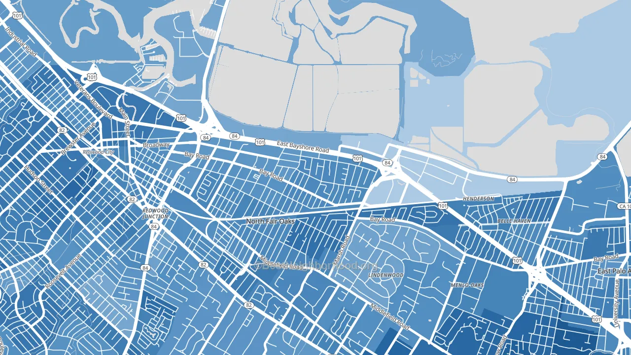 Friendly Acres, Redwood City, CA block-group political-lean map