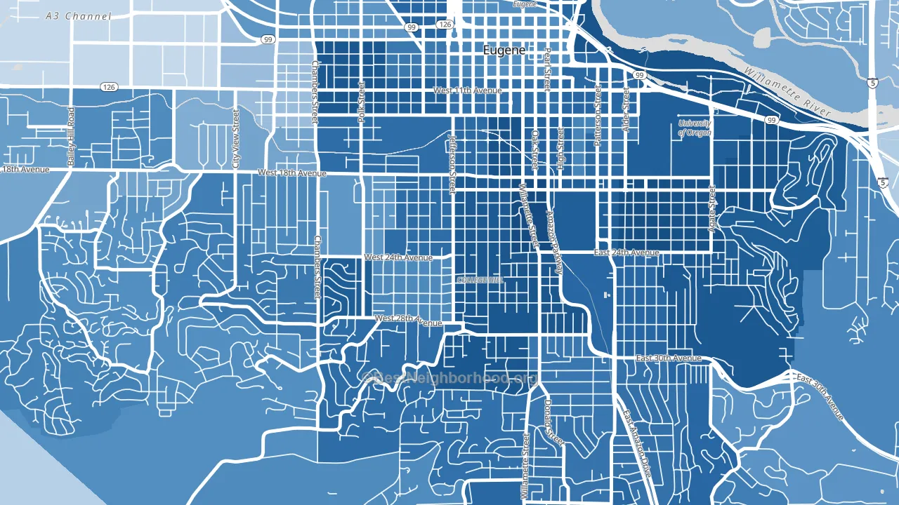 Friendly, Eugene, OR block-group political-lean map
