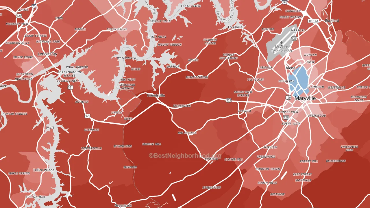Friendsville, TN block-group political-lean map