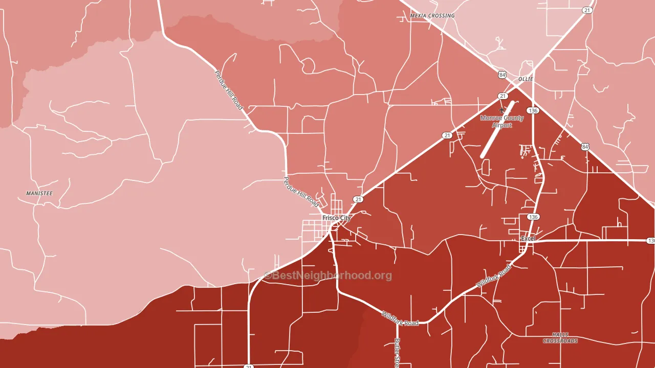 Frisco City, AL block-group political-lean map