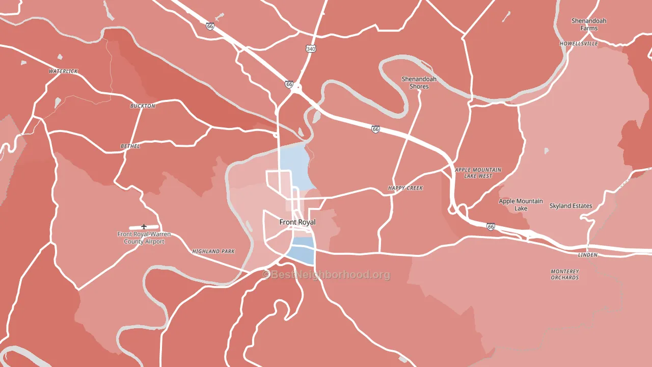 Front Royal, VA block-group political-lean map