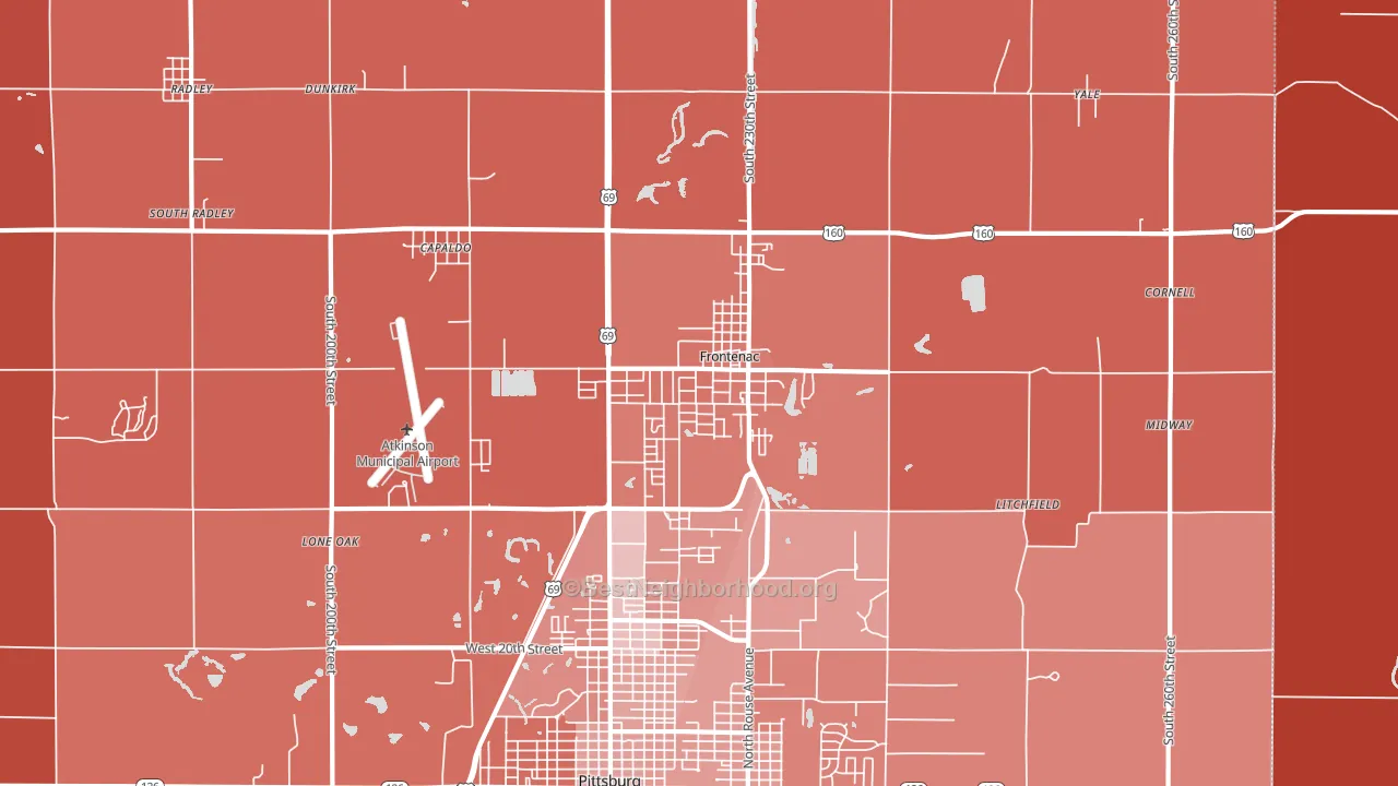 Frontenac, KS block-group political-lean map