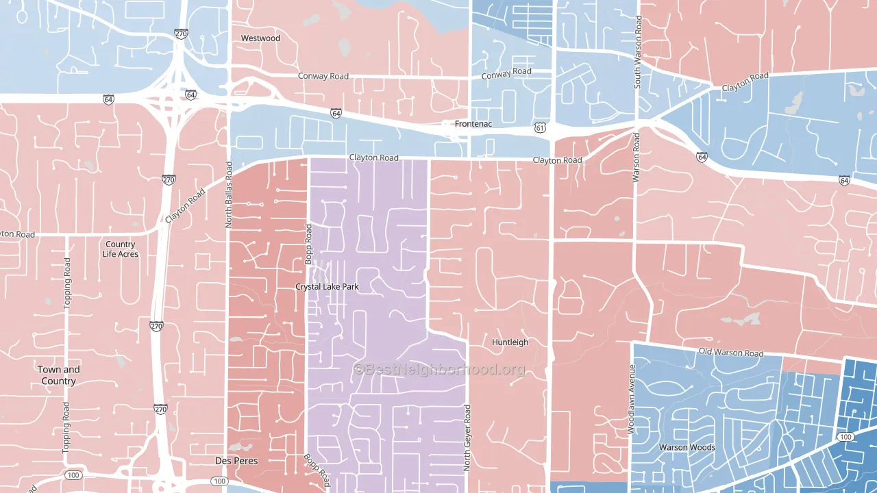 Frontenac, MO block-group political-lean map