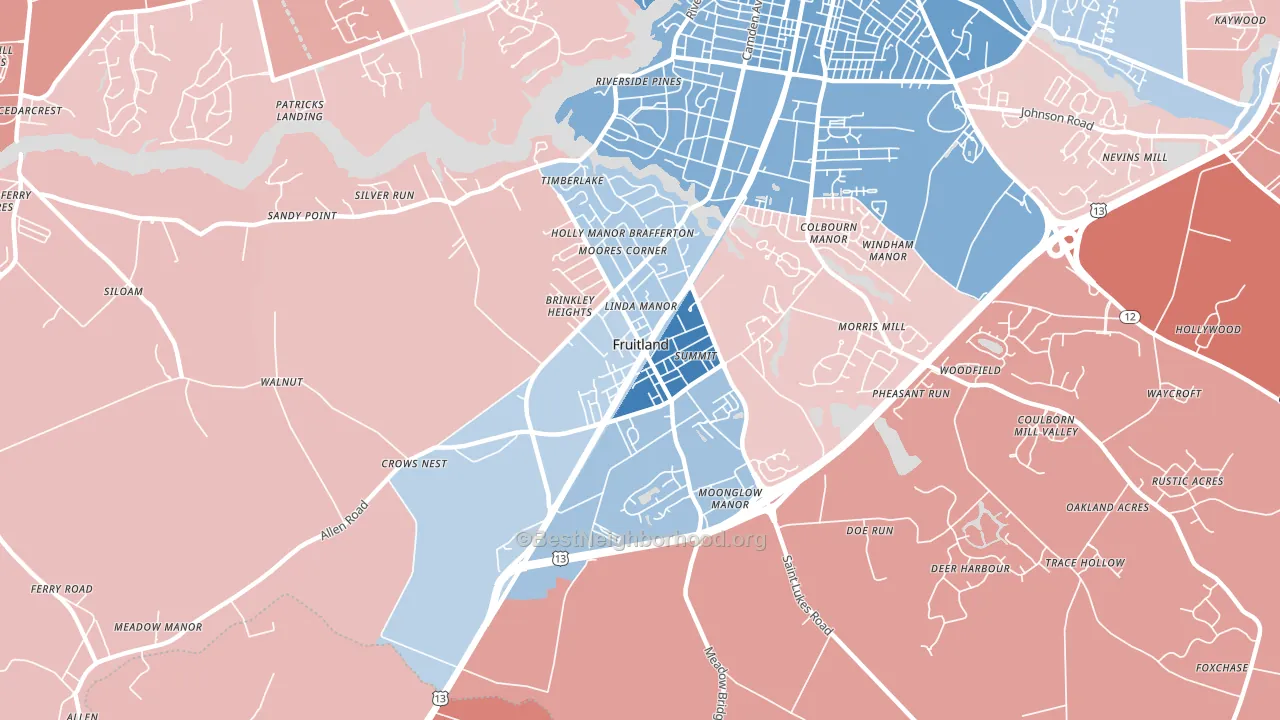 Fruitland, MD block-group political-lean map