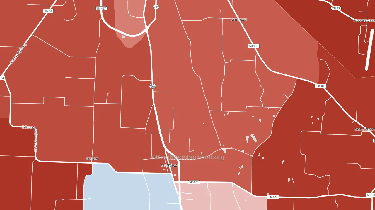 Fruitland, TN block-group political-lean map