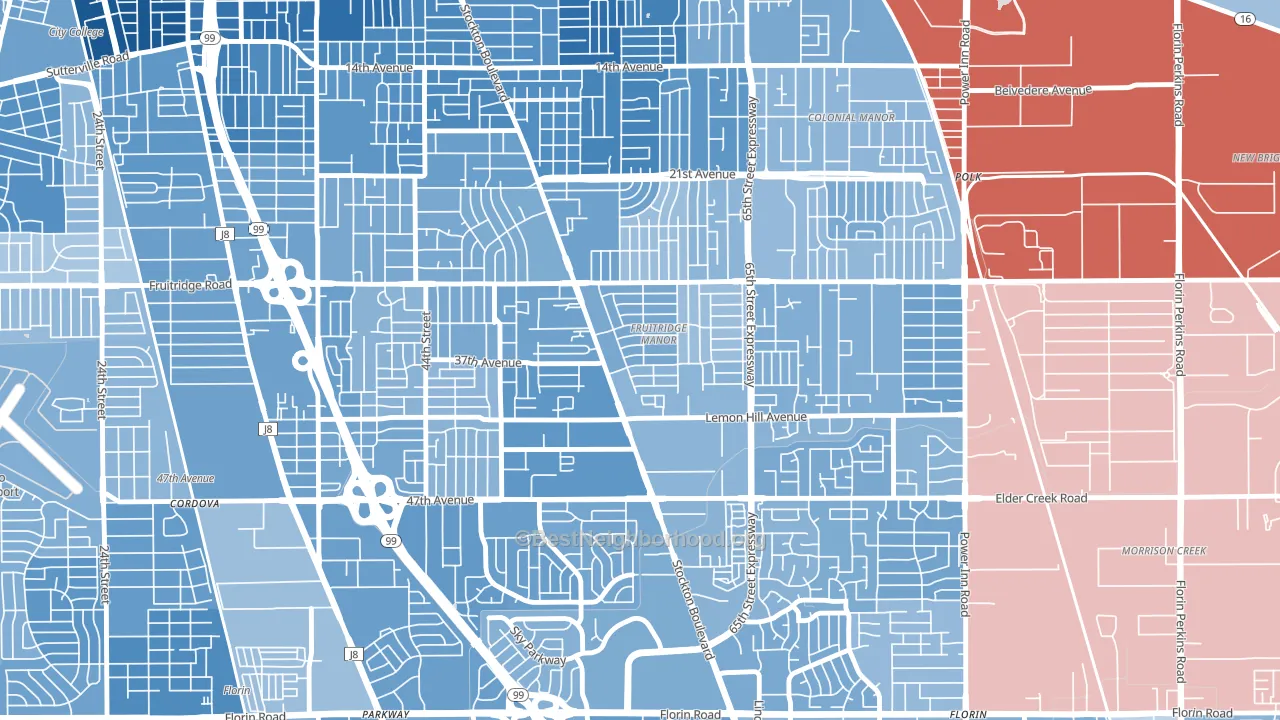 Fruitridge Manor, Sacramento, CA block-group political-lean map