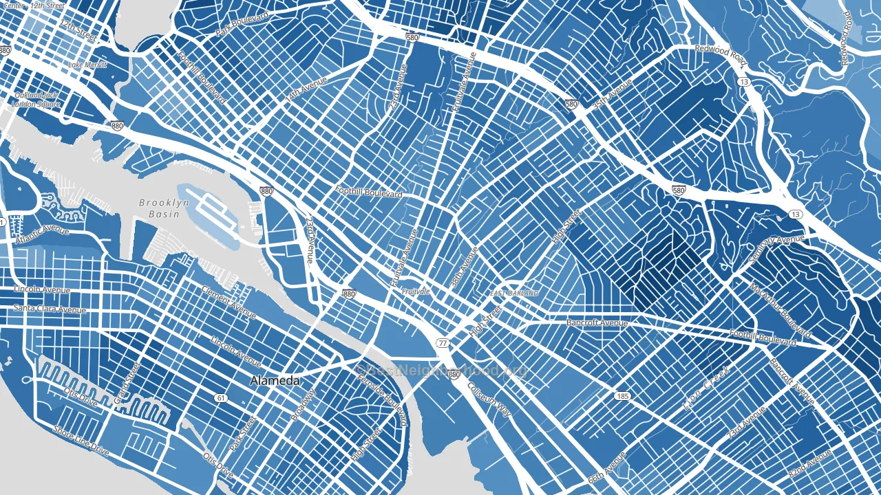 Fruitvale Station, Oakland, CA block-group political-lean map