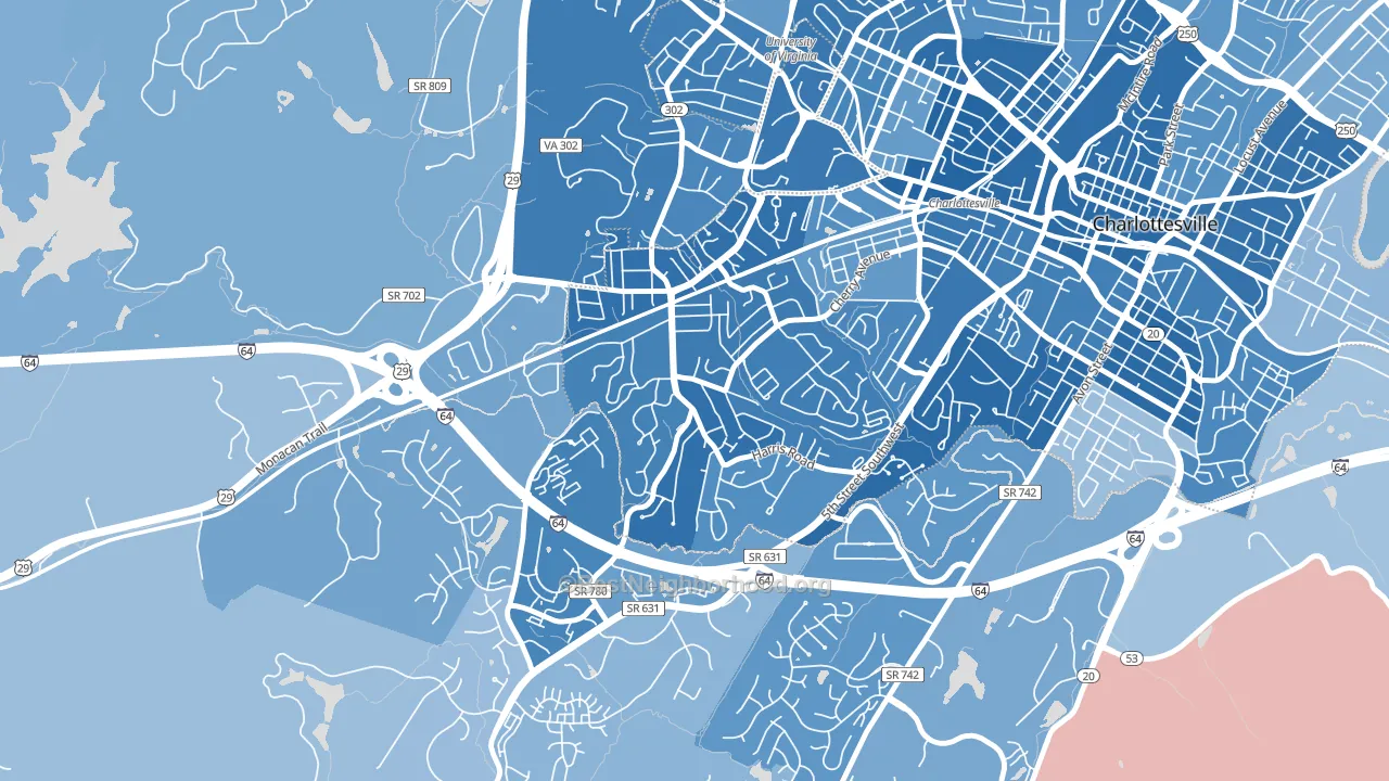 Fry Springs, Charlottesville, VA block-group political-lean map