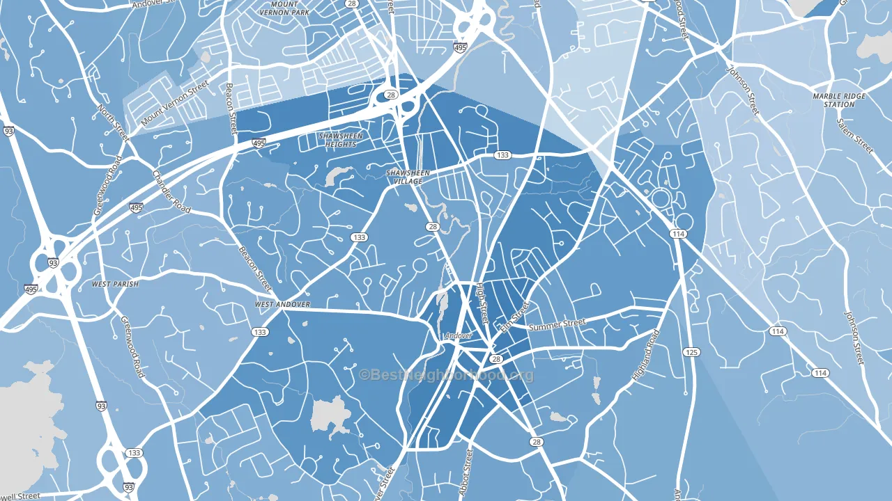 Frye Circle, Andover, MA block-group political-lean map