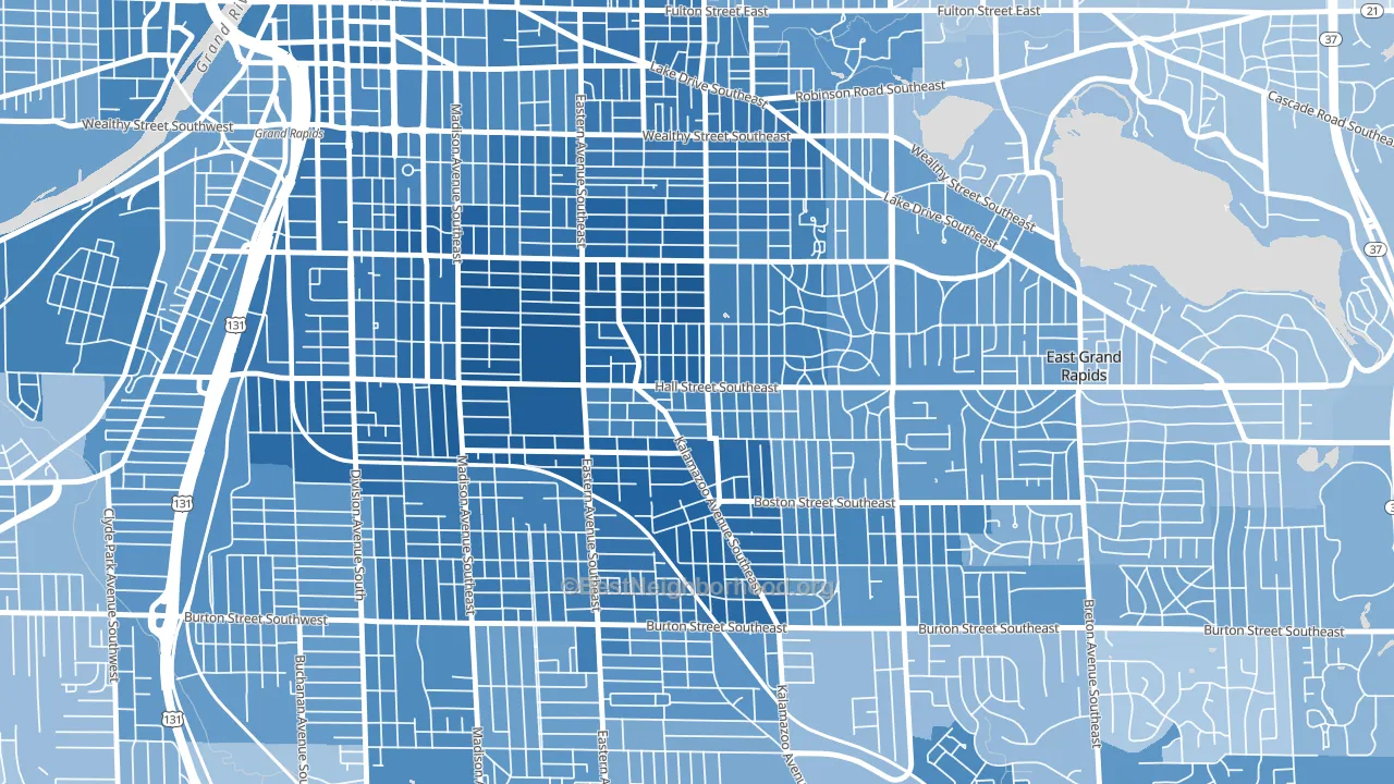 Fuller Avenue, Grand Rapids, MI block-group political-lean map