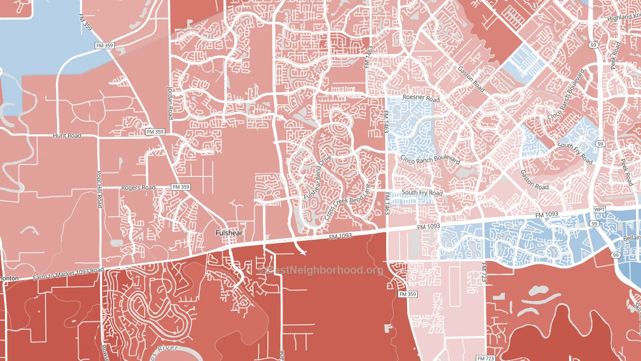 Fulshear, TX block-group political-lean map