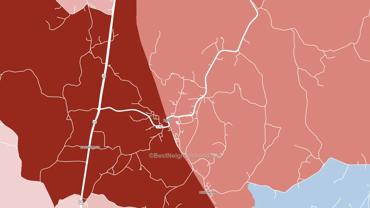 Fulton, AL block-group political-lean map