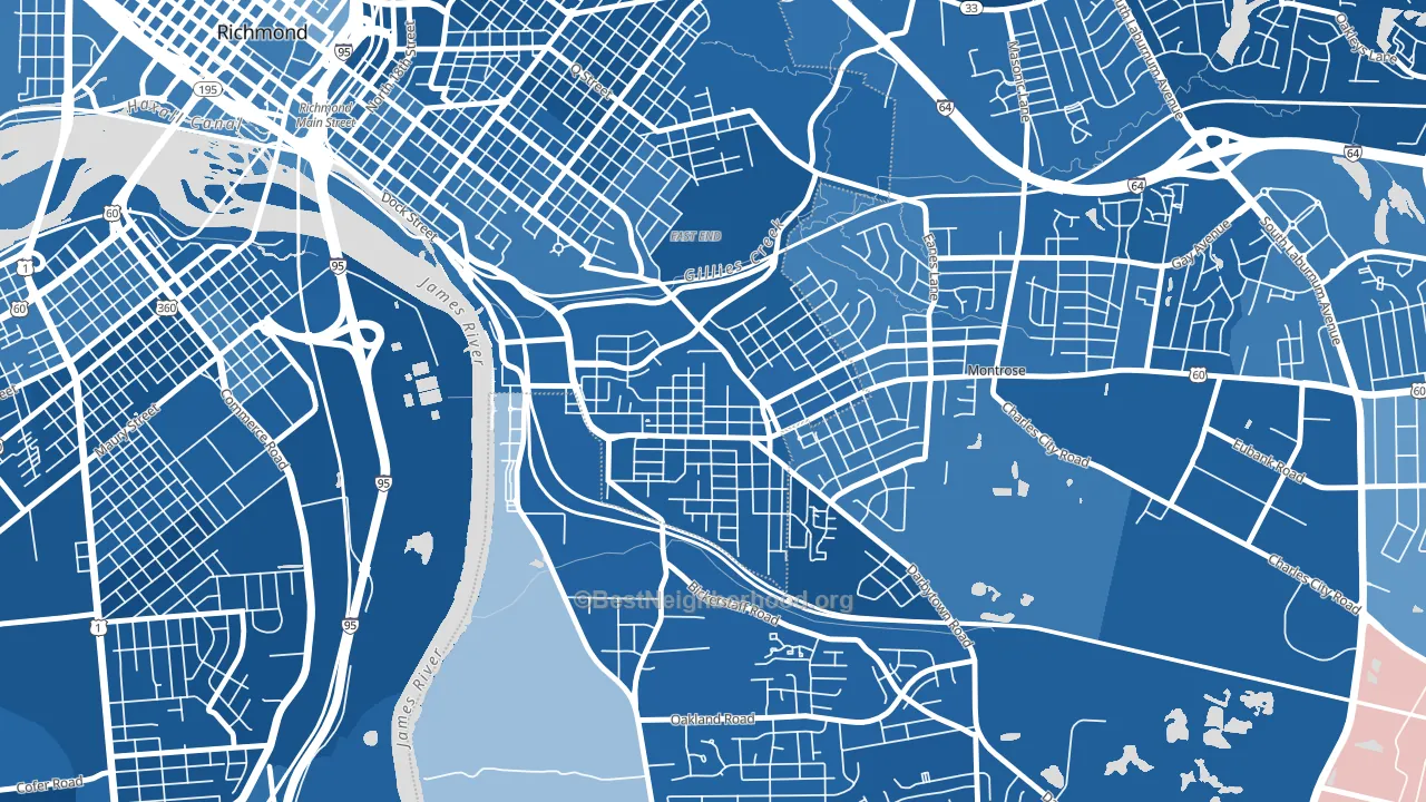 Fulton, Montrose Heights, VA block-group political-lean map