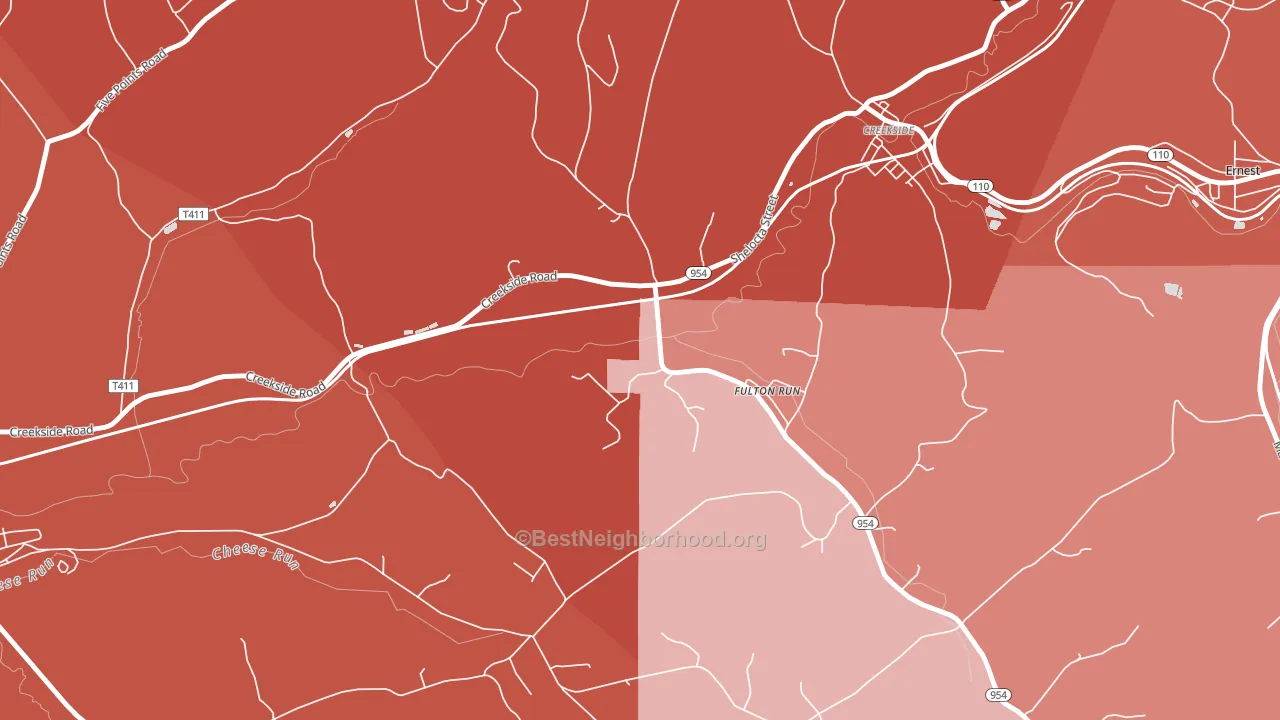 Fulton Run, PA block-group political-lean map