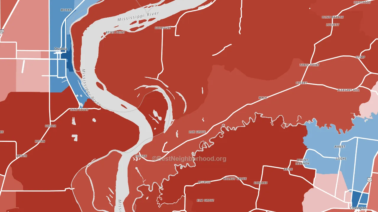 Fulton, TN block-group political-lean map