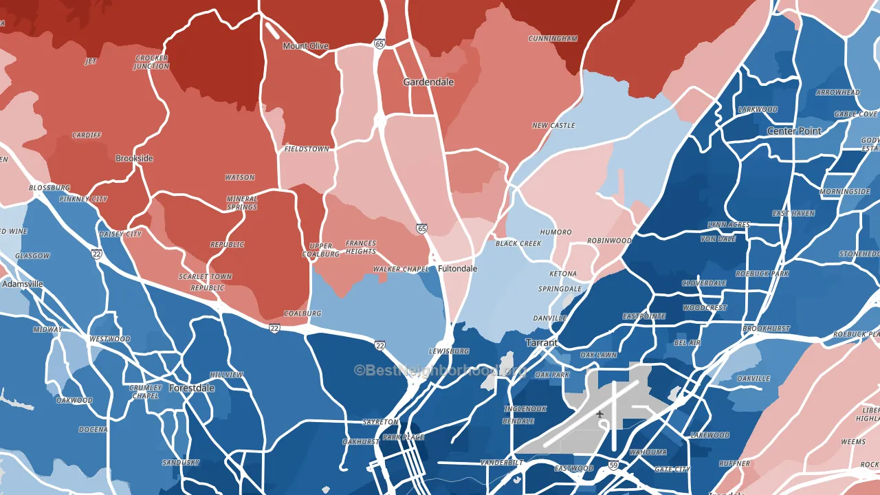 Fultondale, AL block-group political-lean map