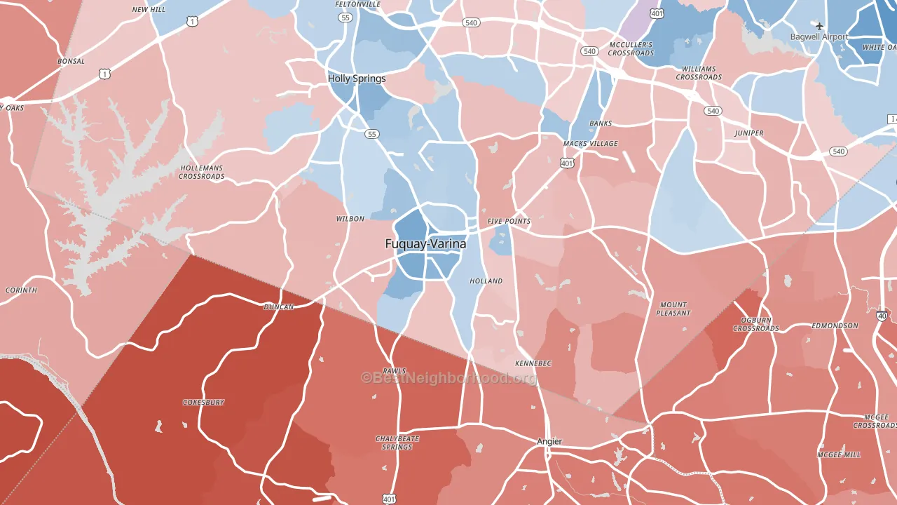 Fuquay-Varina, NC block-group political-lean map