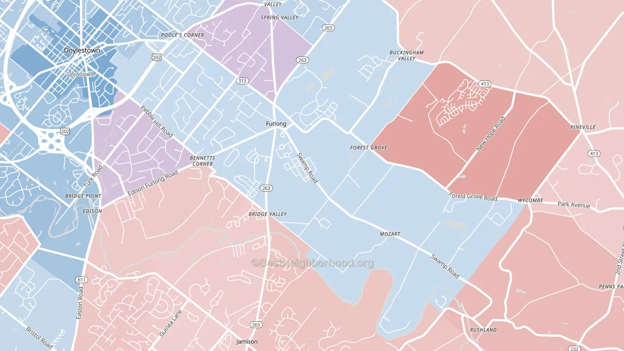 Furlong, PA block-group political-lean map