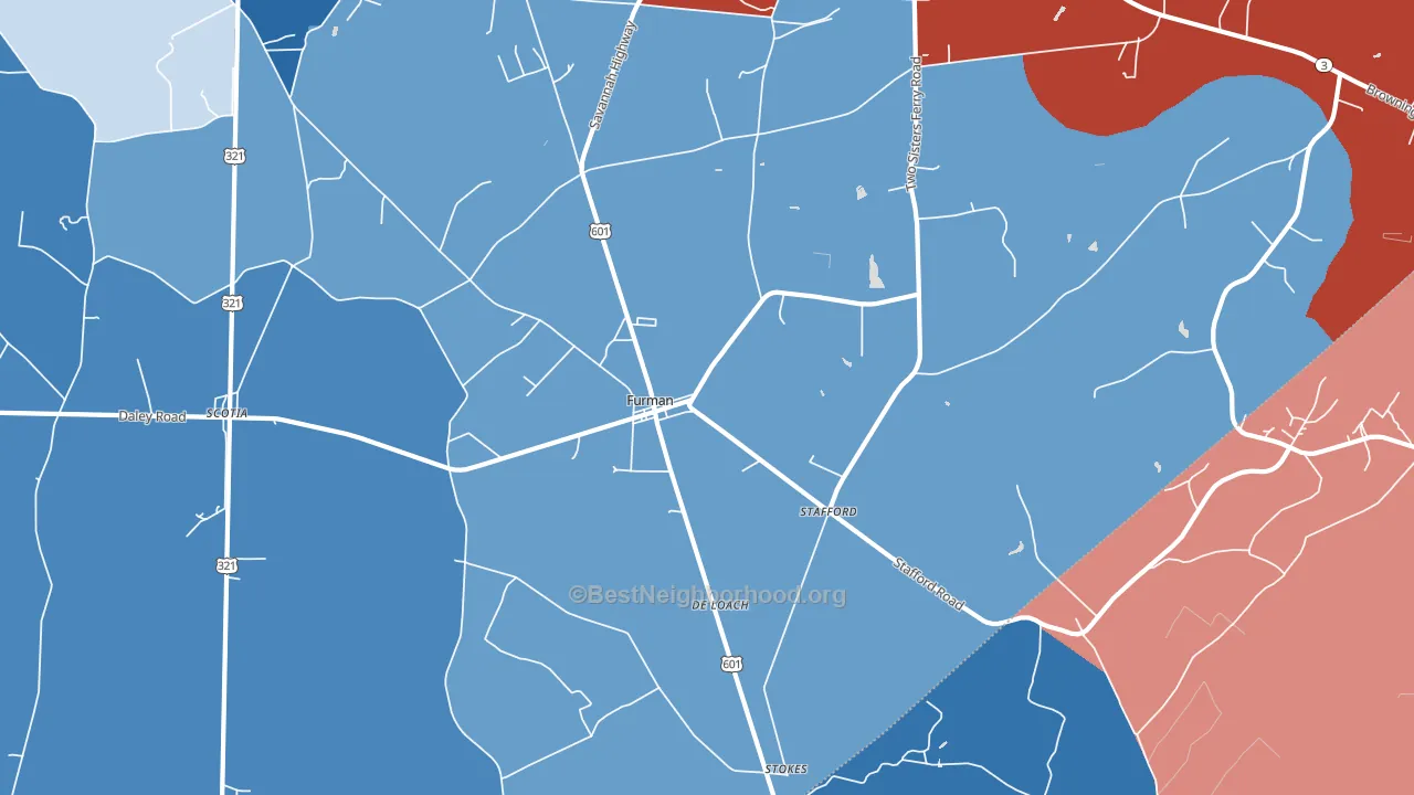 Furman, SC block-group political-lean map