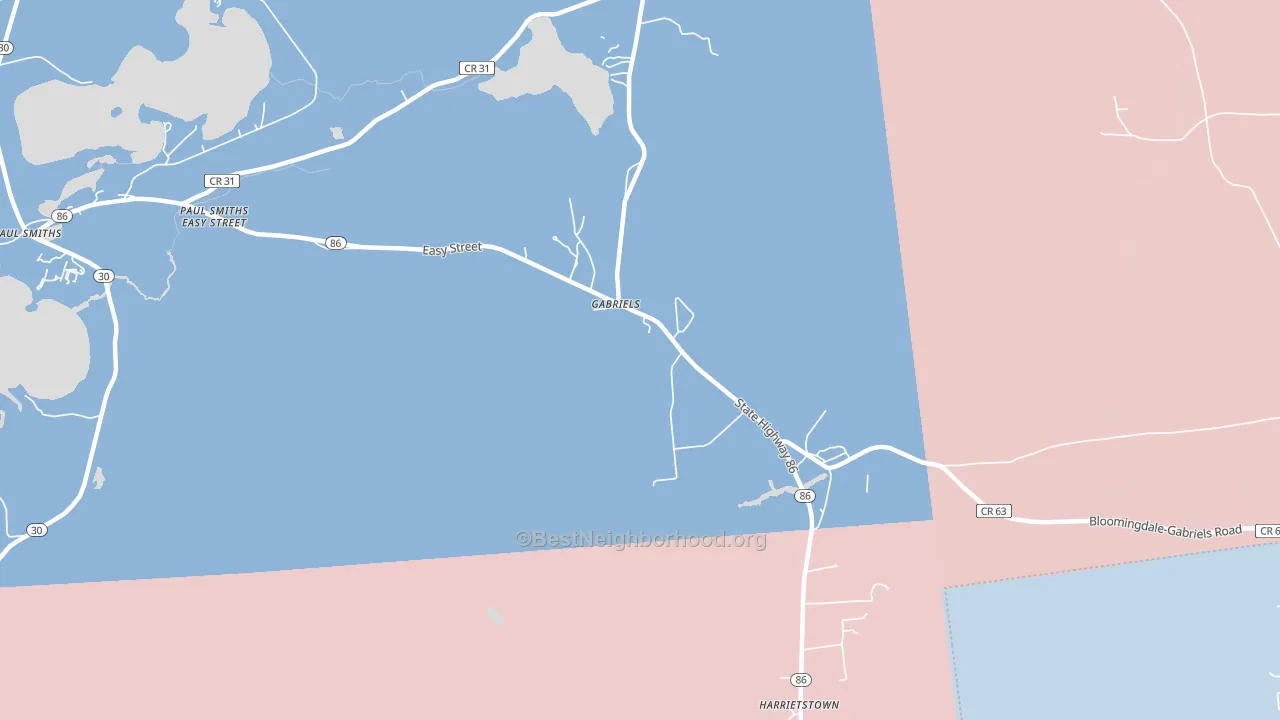 Gabriels, NY block-group political-lean map