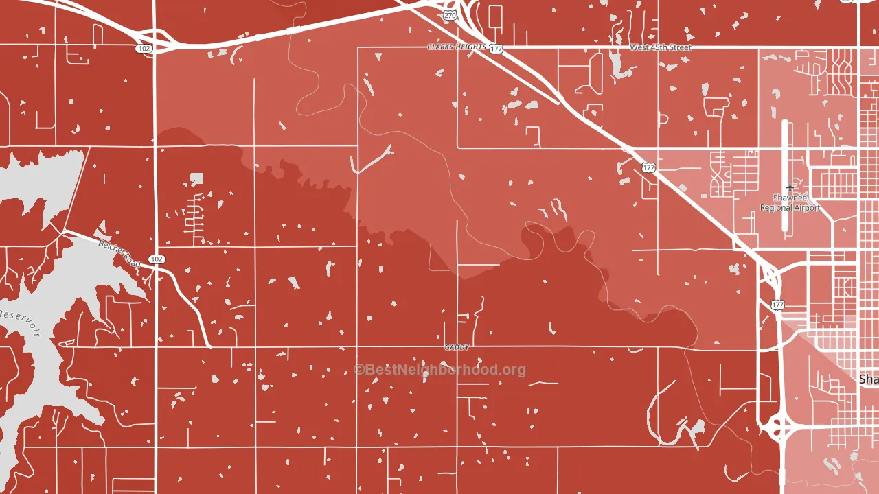 Gaddy, OK block-group political-lean map