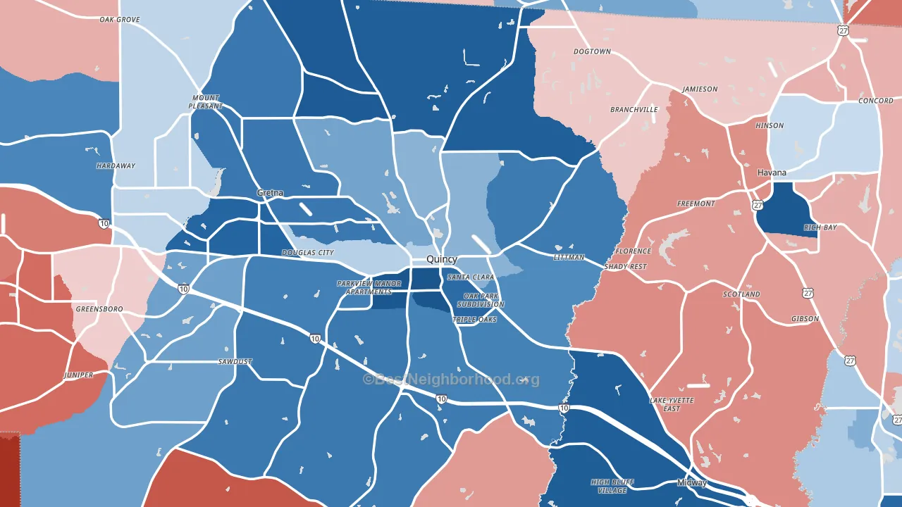 Gadsden County, FL block-group political-lean map