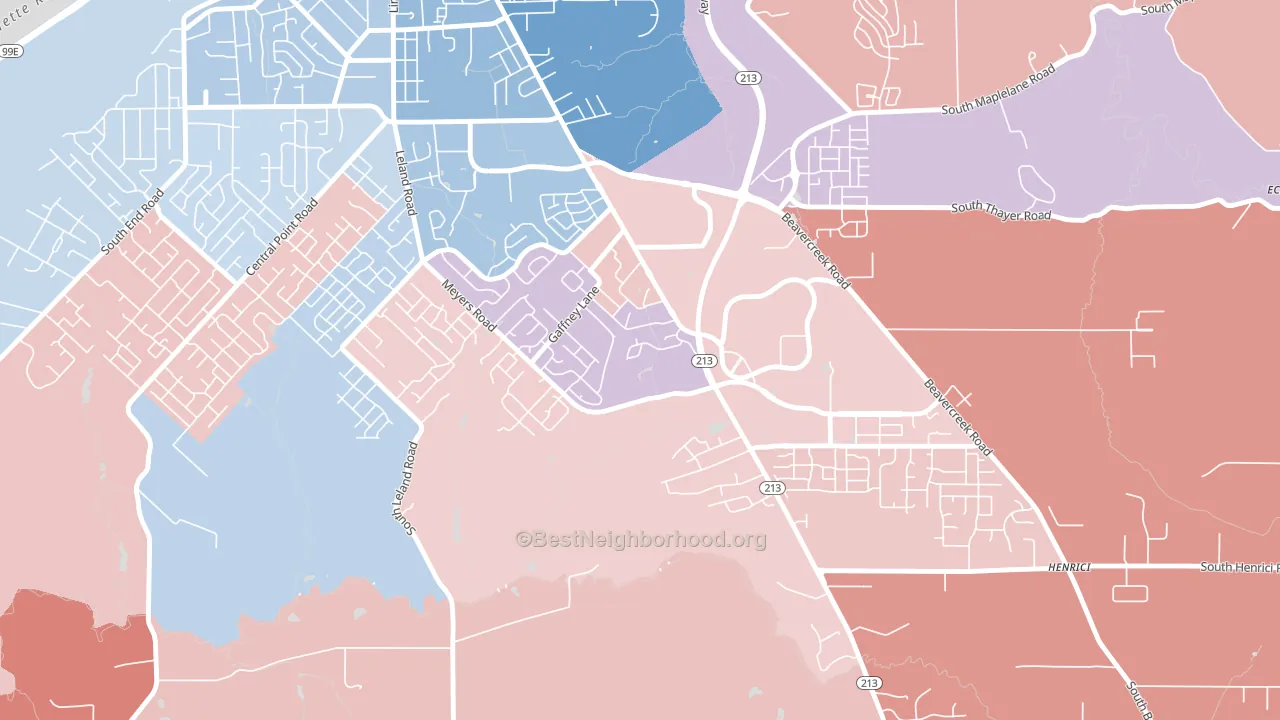 Gaffney Lane, Oregon City, OR block-group political-lean map