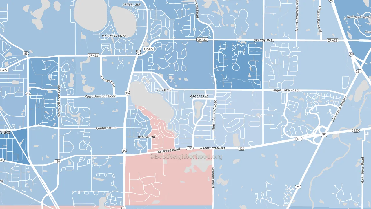 Gages Lake, IL block-group political-lean map
