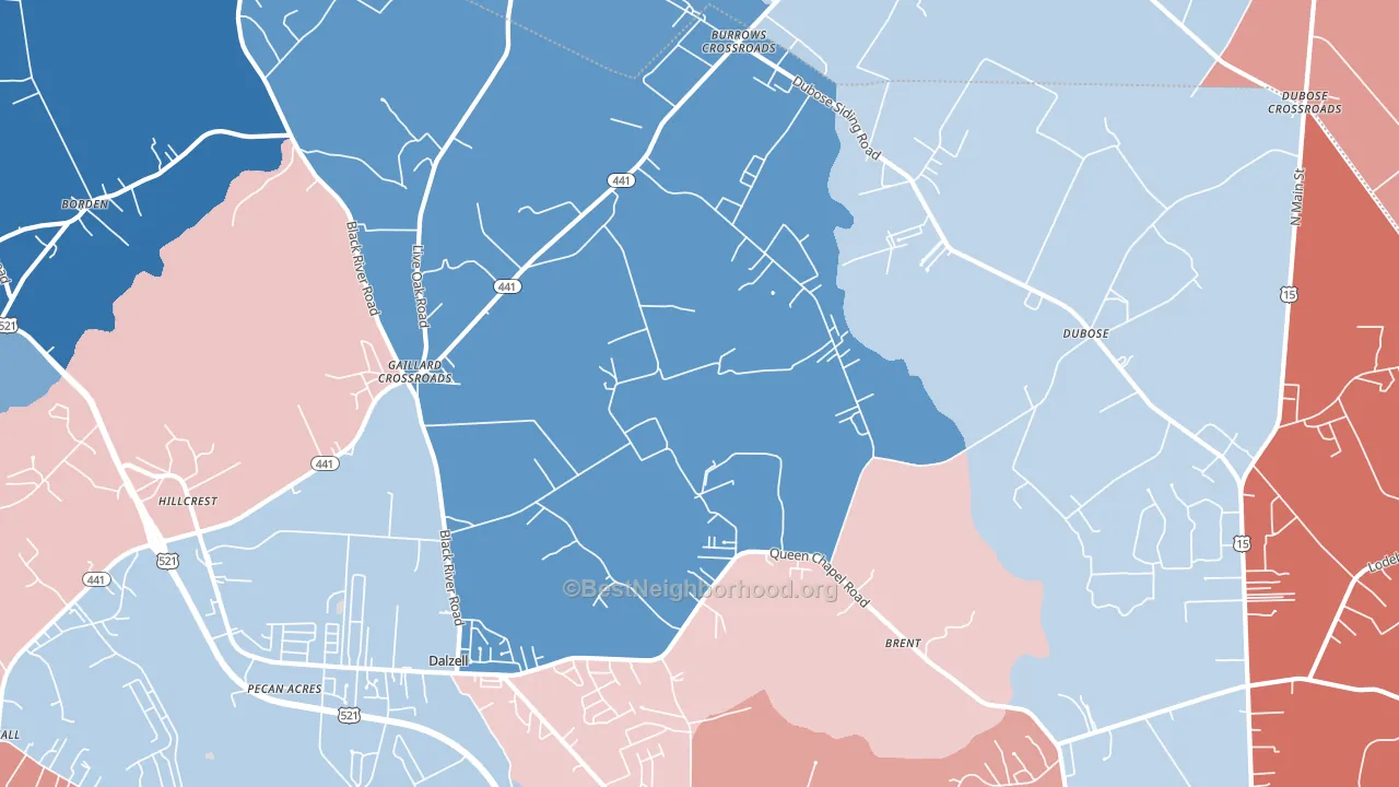 Gaillard Crossroads, SC block-group political-lean map