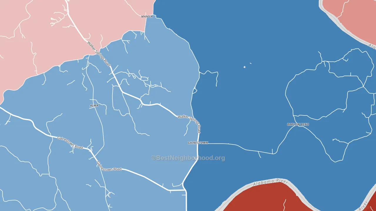 Gainestown, AL block-group political-lean map